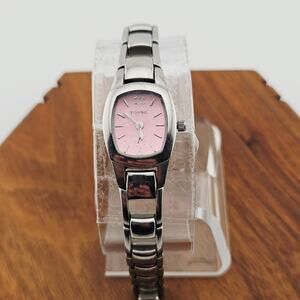 Fossil Women's Silver Tone Link Watch Pastel Light Pink Dial Y2K Preppy ES-9858